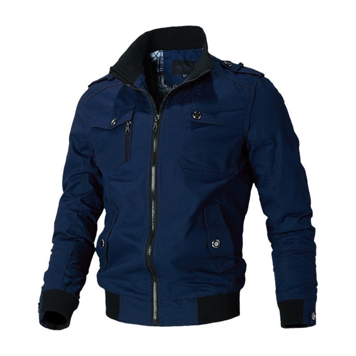 Mens Bomber Jacket Military-Style Zip-Up Utility Outerwear - Blue
