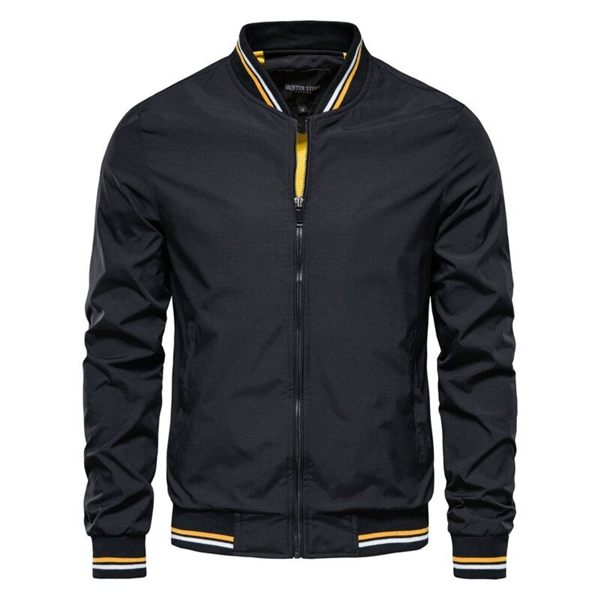 Mens Bomber Jacket Zip-Up Ribbed-Cuff Varsity Style
