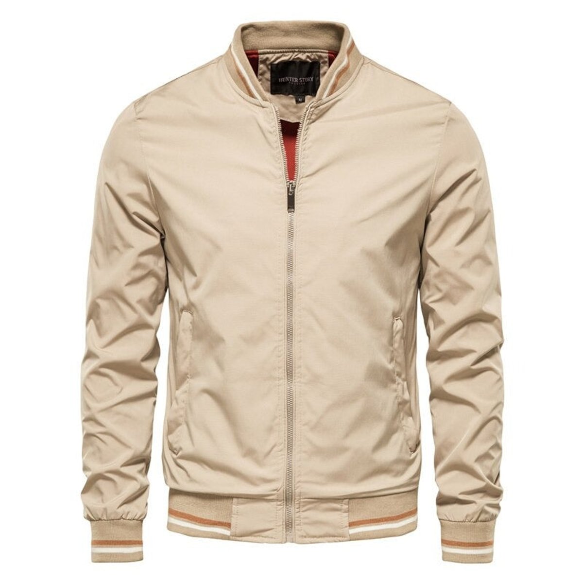 Mens Bomber Jacket Zip-Up Ribbed-Cuff Varsity Style