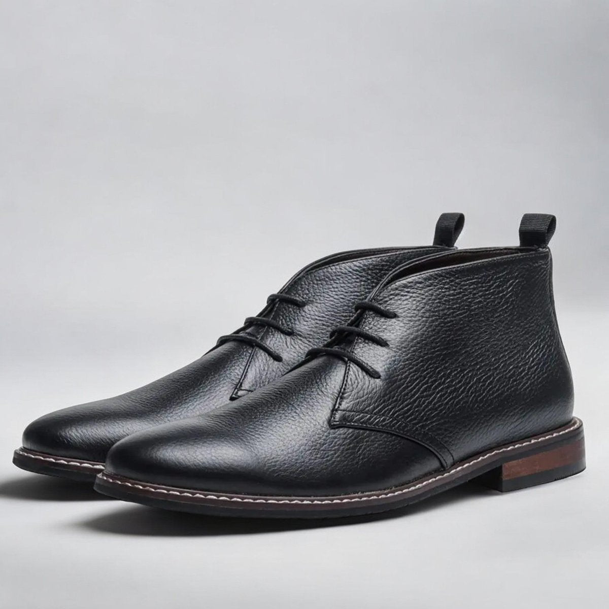 Mens Boots Lace-Up Chukka Ankle Faux Leather - Black
