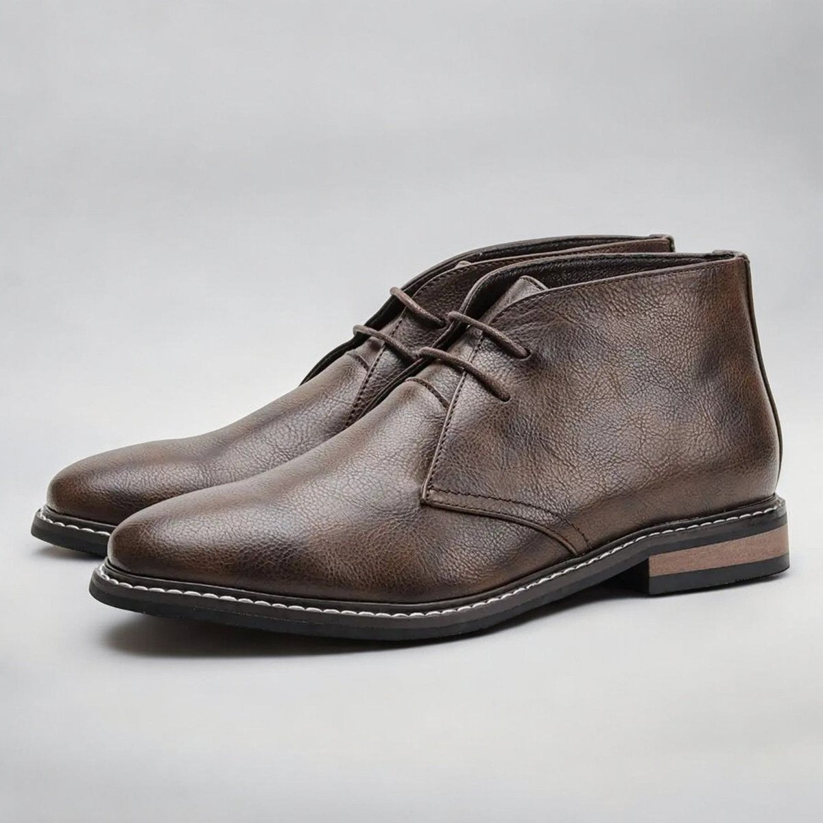 Mens Boots Lace-Up Chukka Ankle Faux Leather - Dark Brown