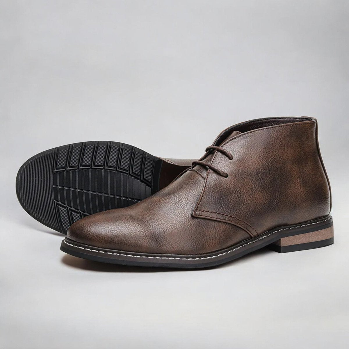 Mens Boots Lace-Up Chukka Ankle Faux Leather