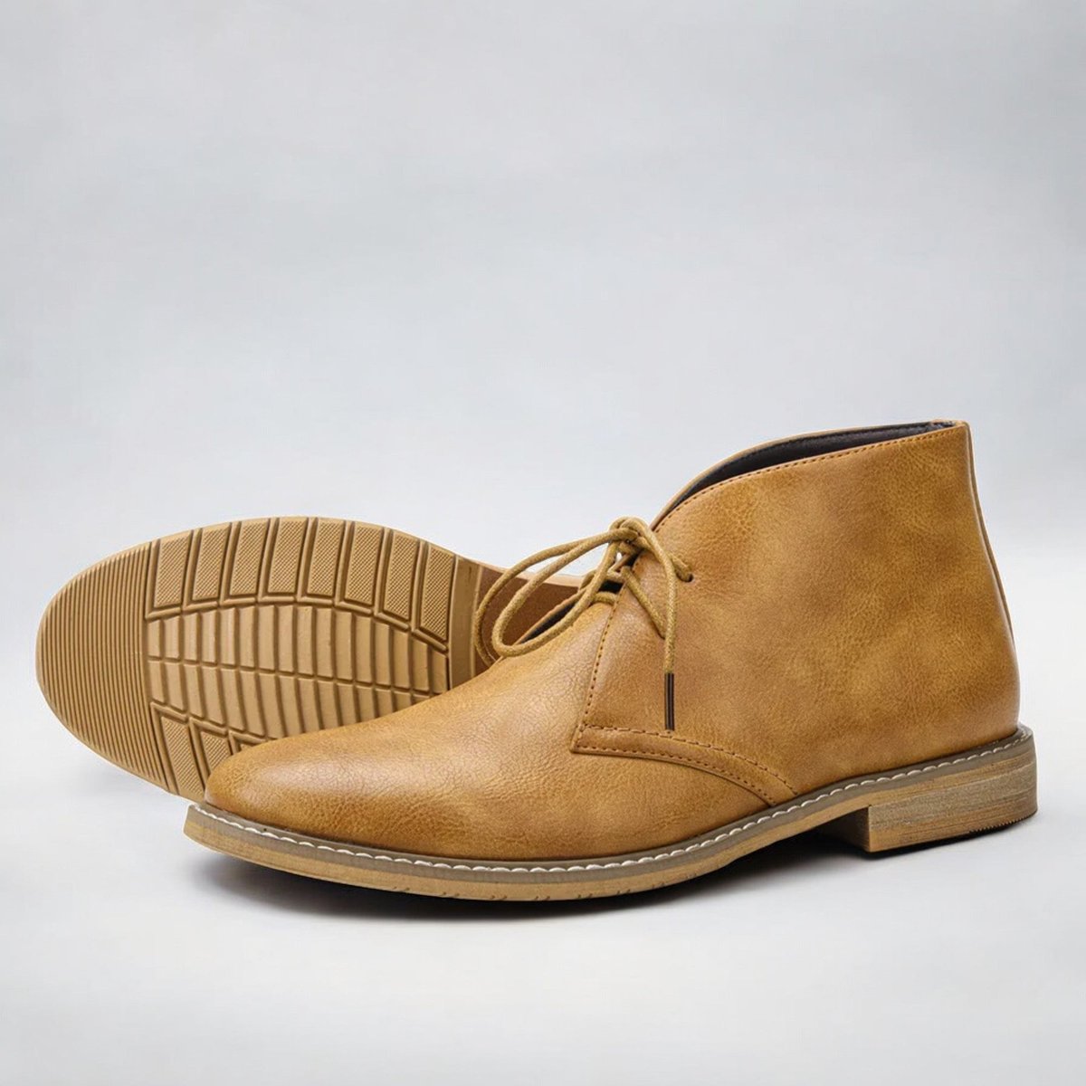 Mens Boots Lace-Up Chukka Ankle Faux Leather