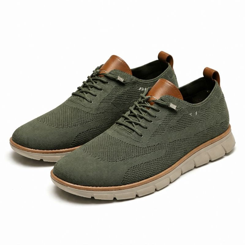 Men's Breathable Knit Lace-Up Casual Trainers - Verde