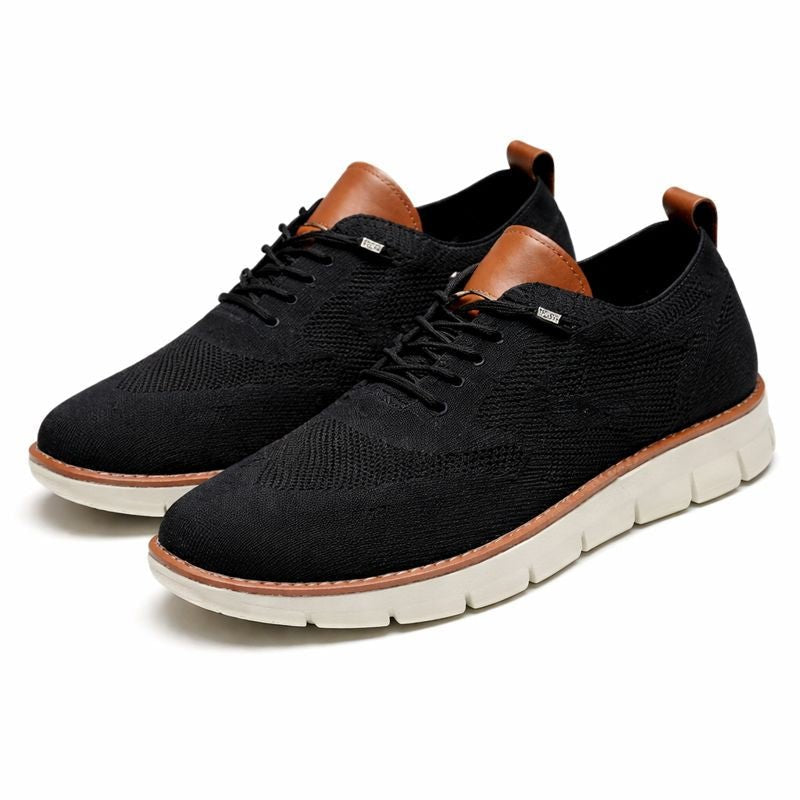 Men's Breathable Knit Lace-Up Casual Trainers - Negro