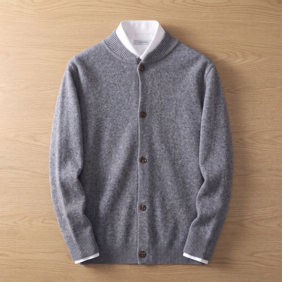 Men's Button-Front Knit Cardigan Round-Neck Long-Sleeve Jumper - Grey
