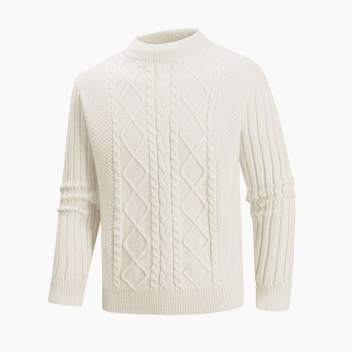 Men's Cable-Knit Mock-Neck Regular-Fit Ribbed Jumper - Ecru