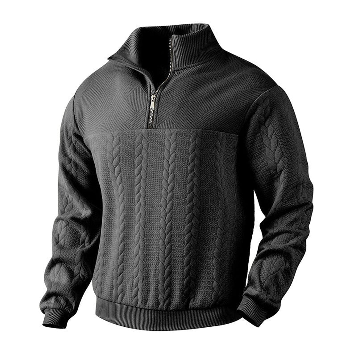 Men's Cable-Knit Quarter-Zip Pullover Mens Knit Sweater - Black