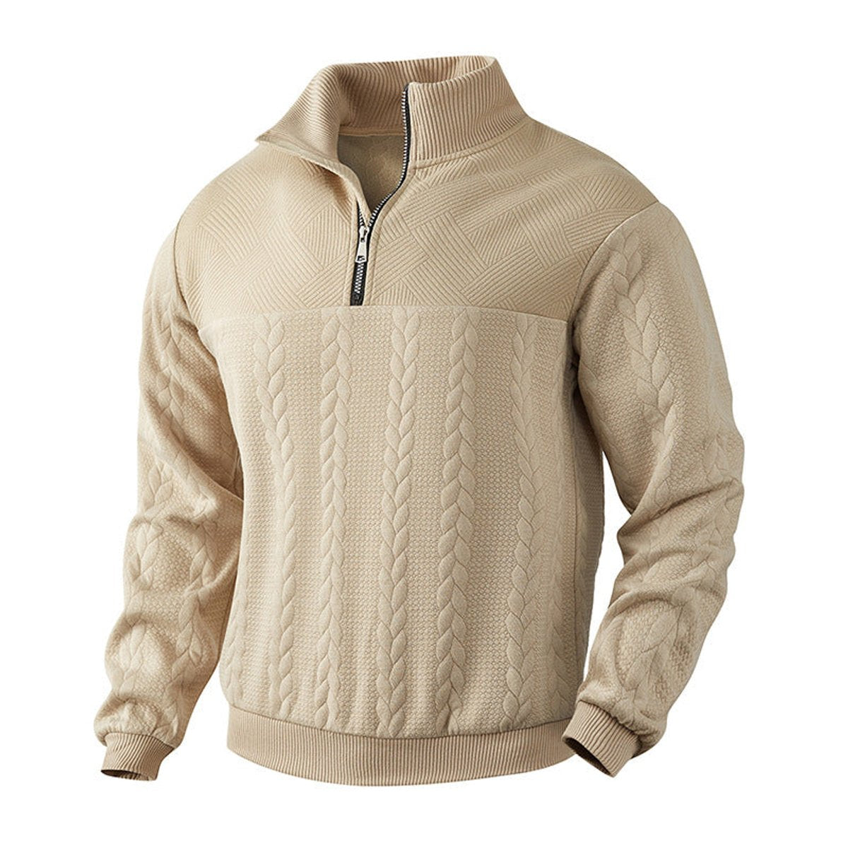 Men's Cable-Knit Quarter-Zip Pullover Mens Knit Sweater - Beige