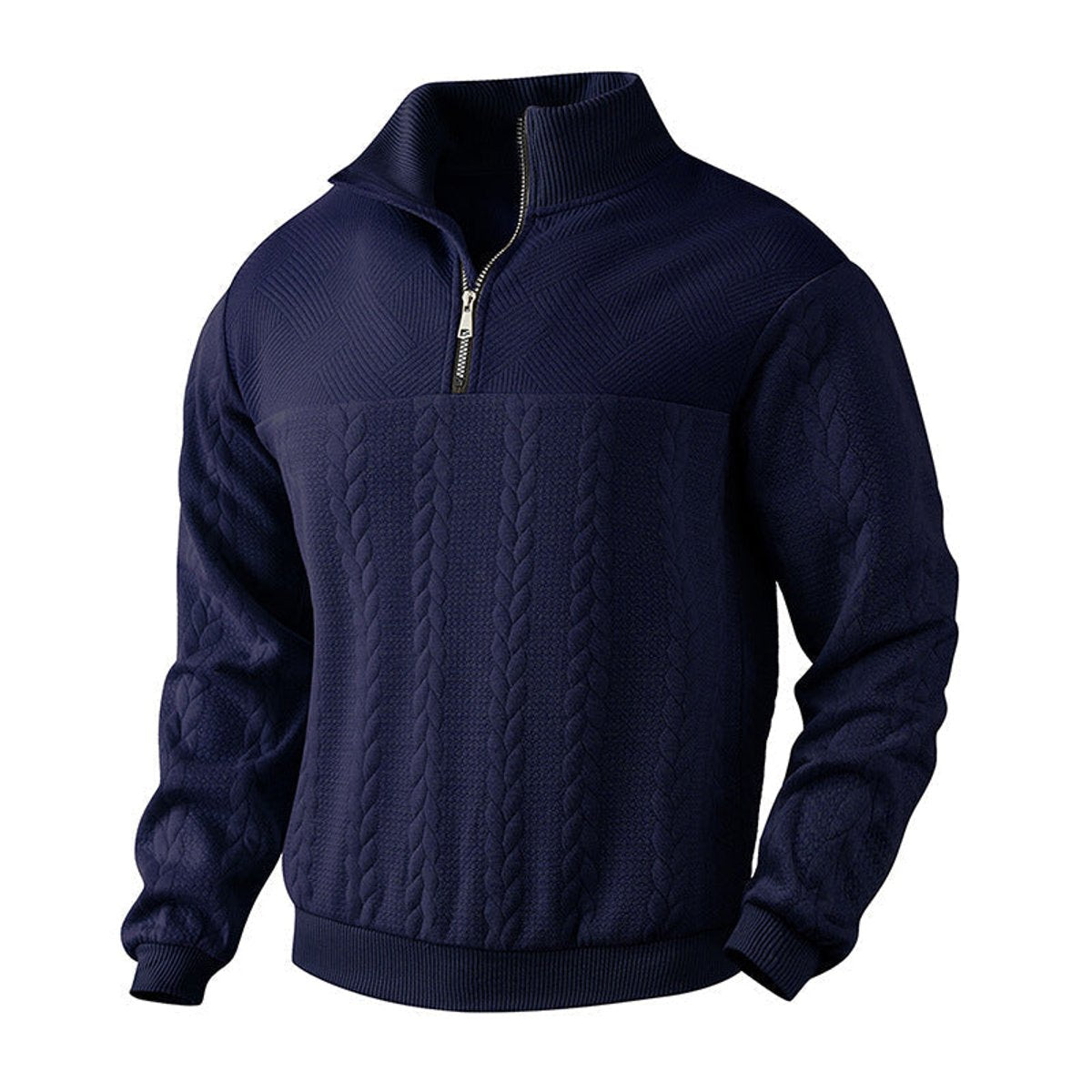 Men's Cable-Knit Quarter-Zip Pullover Mens Knit Sweater - Navy Blue