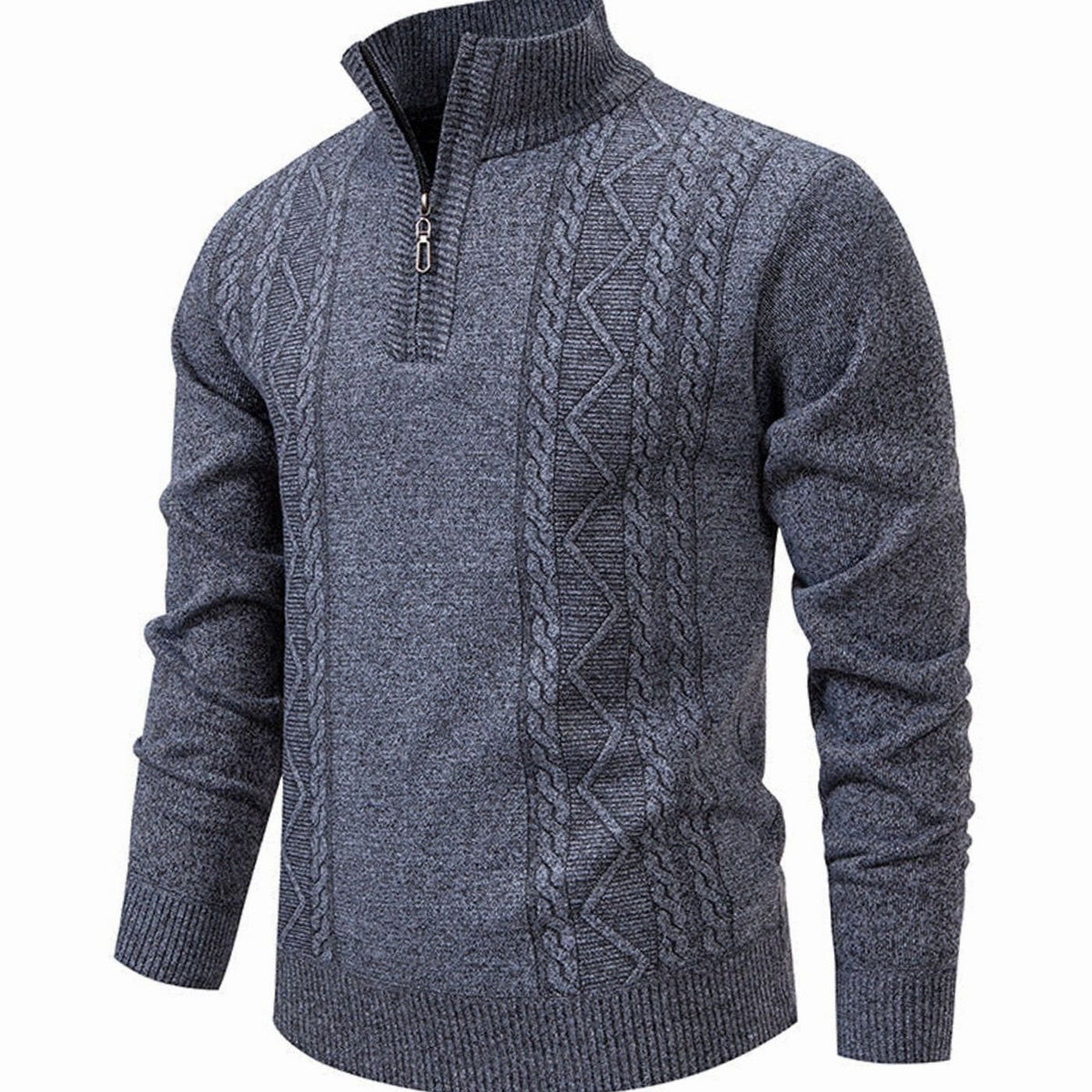 Men's Cable-Knit Quarter-Zip Stand Collar Jumper