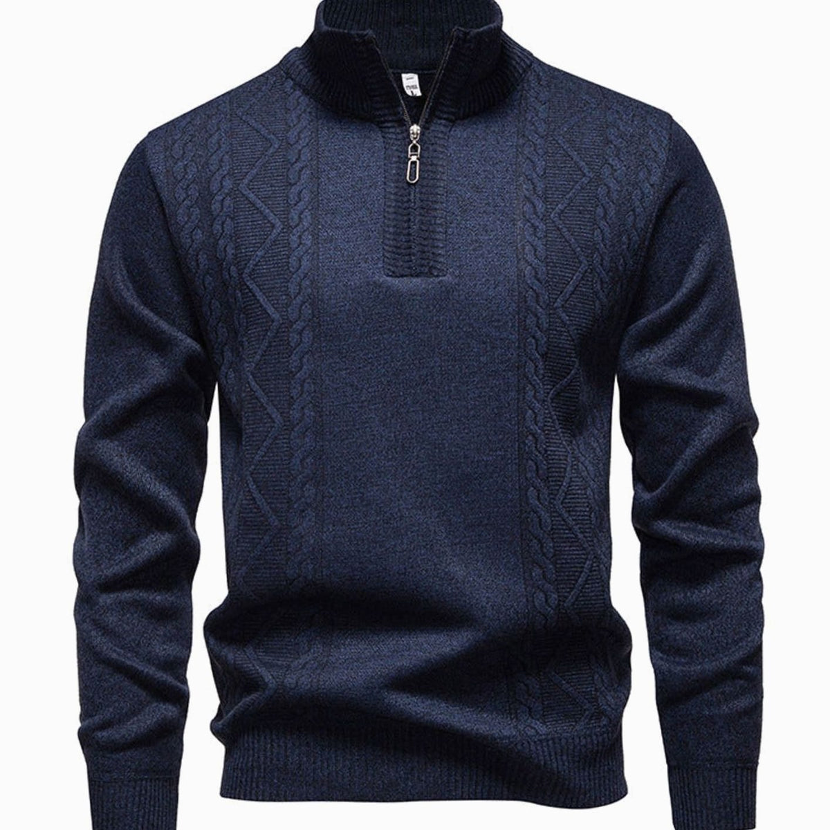 Men's Cable-Knit Quarter-Zip Stand Collar Jumper