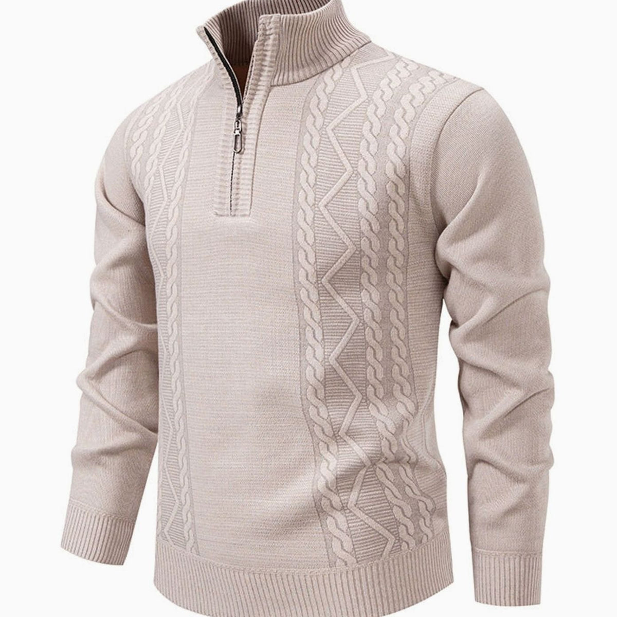 Men's Cable-Knit Quarter-Zip Stand Collar Jumper