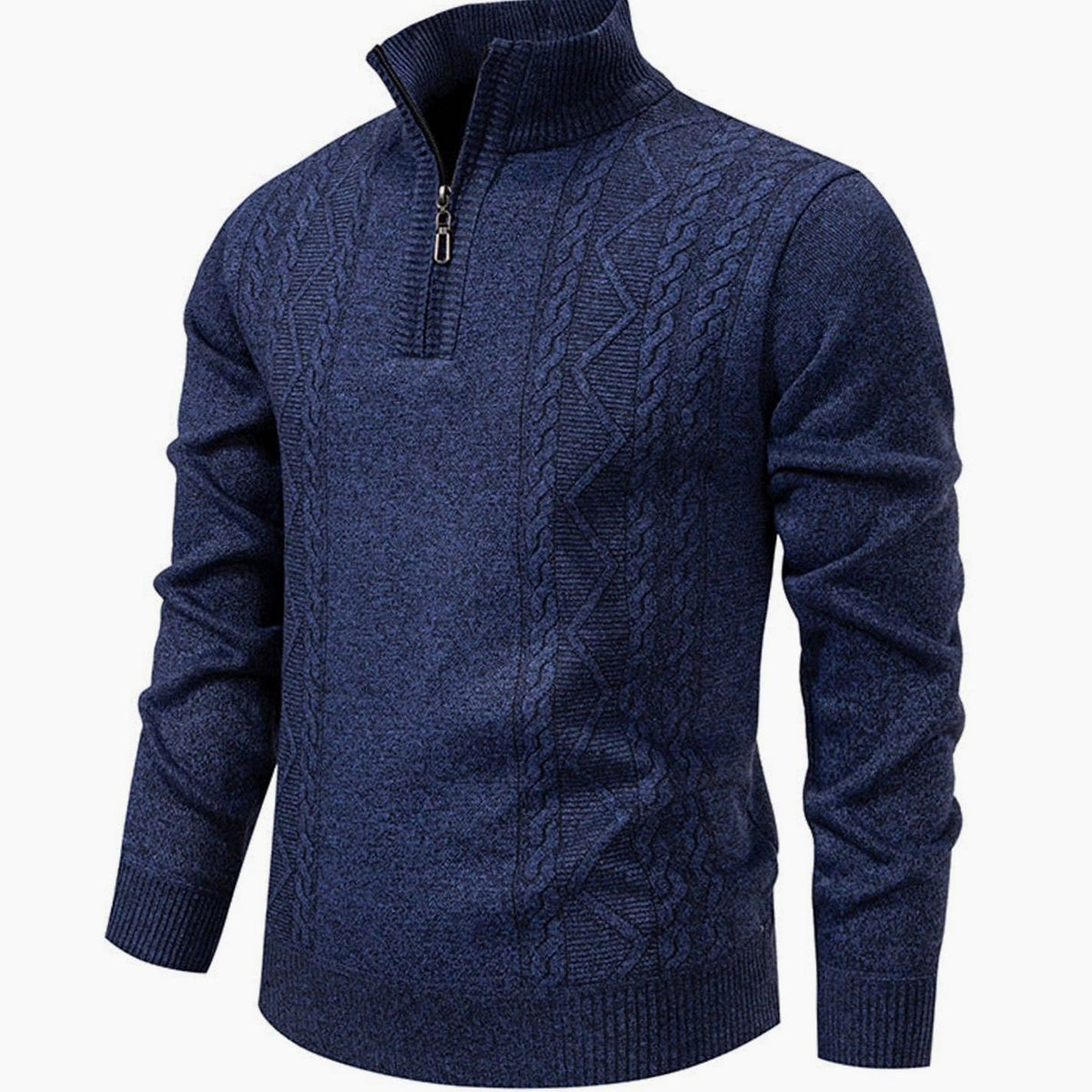 Men's Cable-Knit Quarter-Zip Stand Collar Jumper