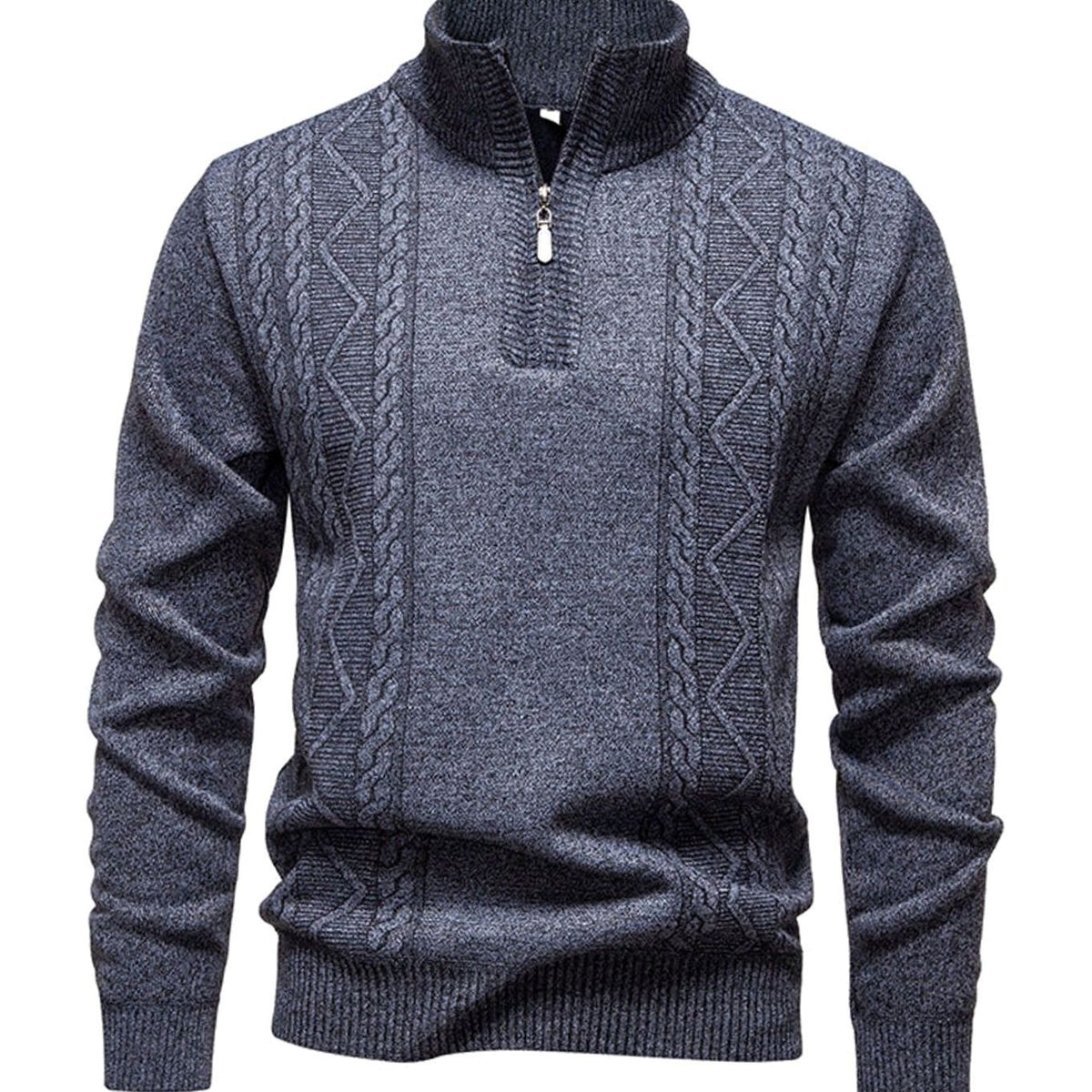Men's Cable-Knit Quarter-Zip Stand Collar Jumper - Light Grey