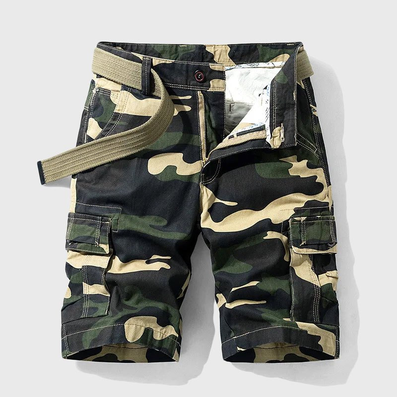 Men's Camouflage Knee-Length Belted Cargo Shorts - Green