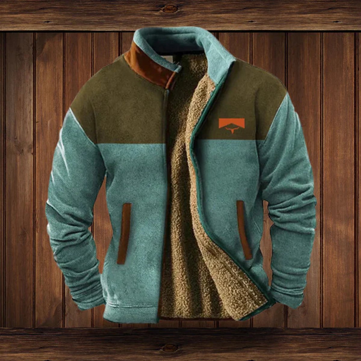 Mens Cardigan Aztec Print Sherpa-Lined Full-Zip Fleece Jacket - Blue