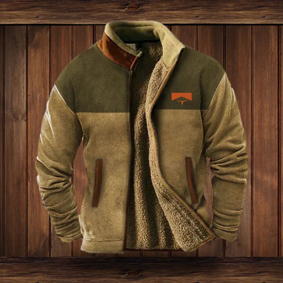 Mens Cardigan Aztec Print Sherpa-Lined Full-Zip Fleece Jacket - Brown