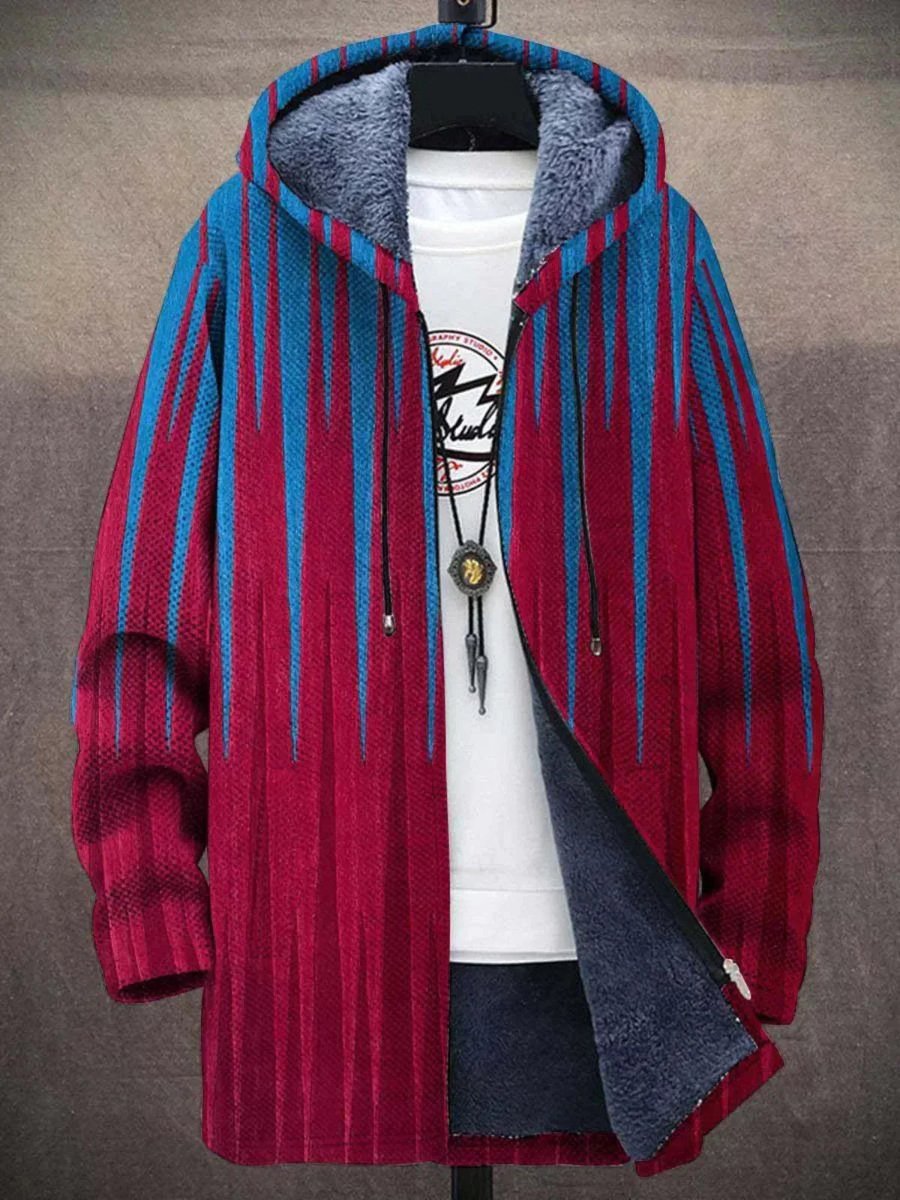 Mens Cardigan Fleece-Lined Zip-Up Abstract Art Hoodie - Red