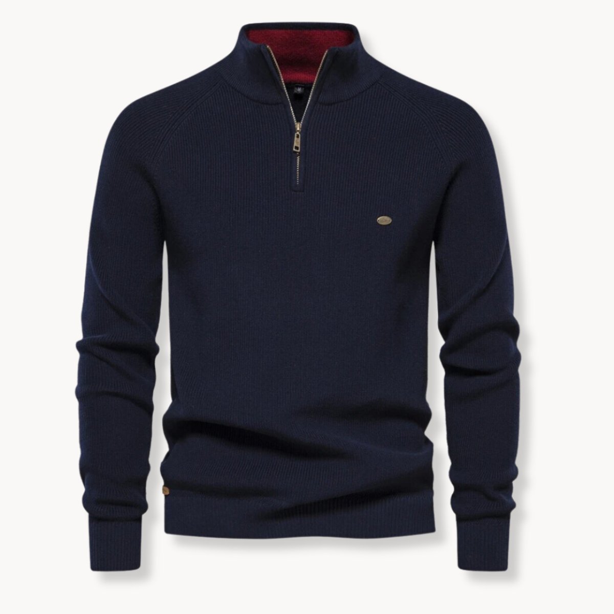 Mens Cardigan Half-Zip Ribbed Knit Slim-Fit Jumper - Navy Blue