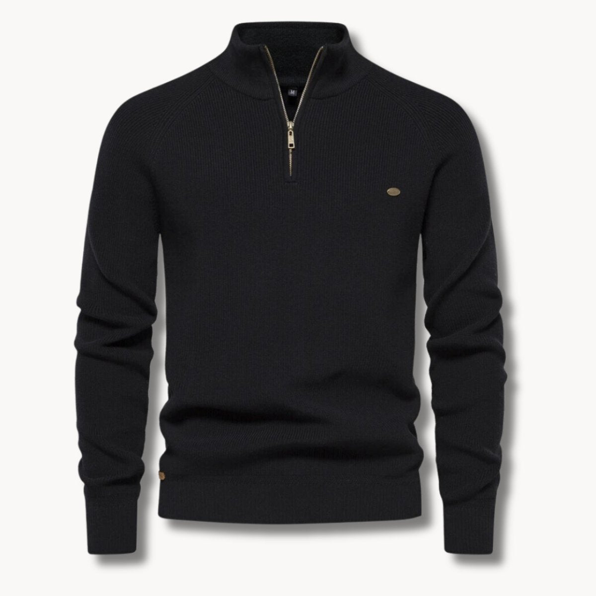 Mens Cardigan Half-Zip Ribbed Knit Slim-Fit Jumper - Black