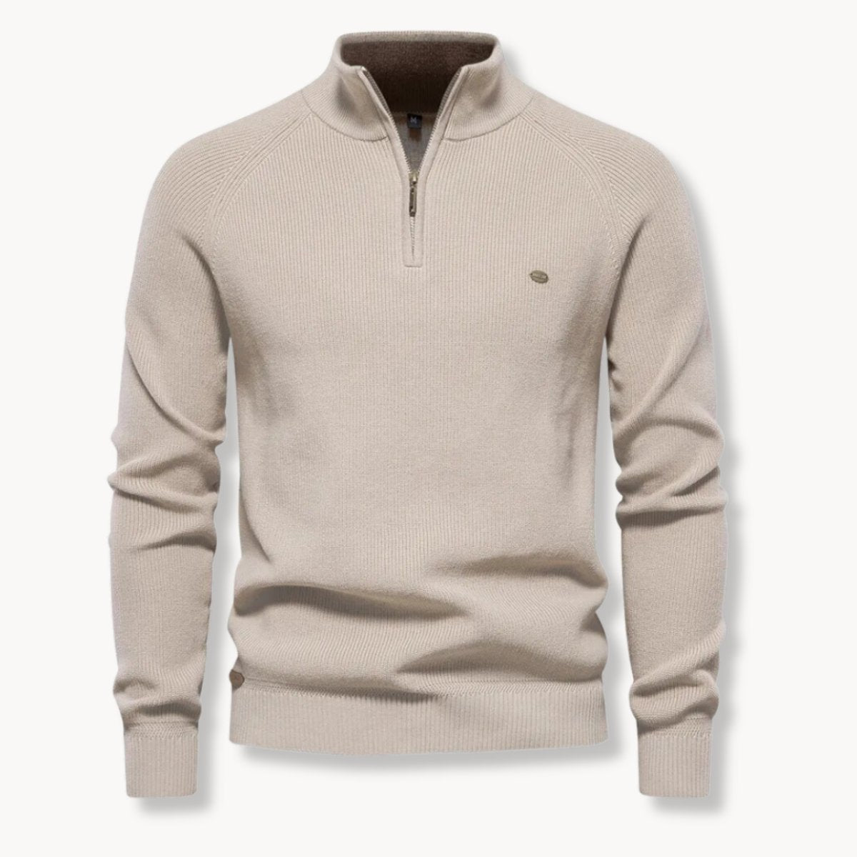 Mens Cardigan Half-Zip Ribbed Knit Slim-Fit Jumper - Khaki