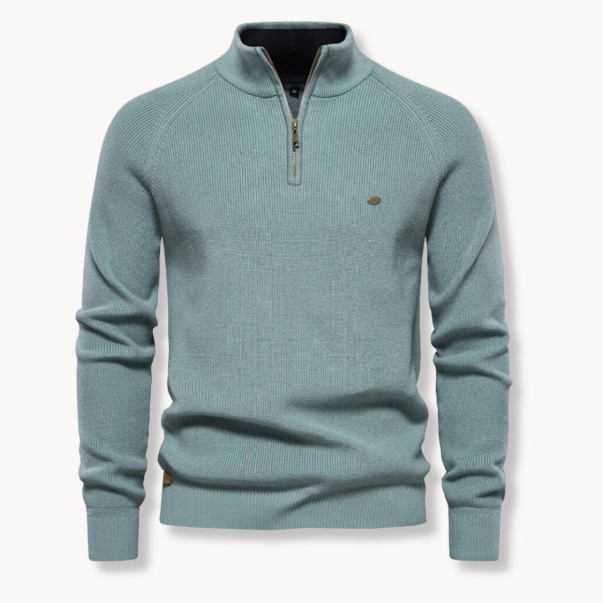 Mens Cardigan Half-Zip Ribbed Knit Slim-Fit Jumper - Blue