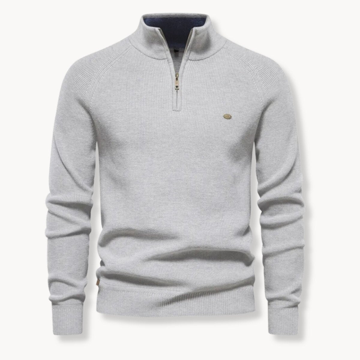 Mens Cardigan Half-Zip Ribbed Knit Slim-Fit Jumper - Grey