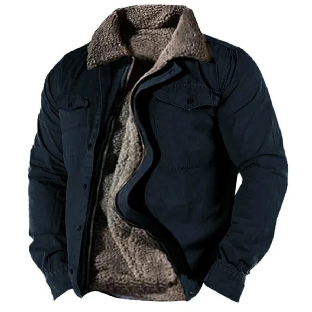 Mens Cardigan Sherpa-Lined Western Shirt Jacket - Navy Blue