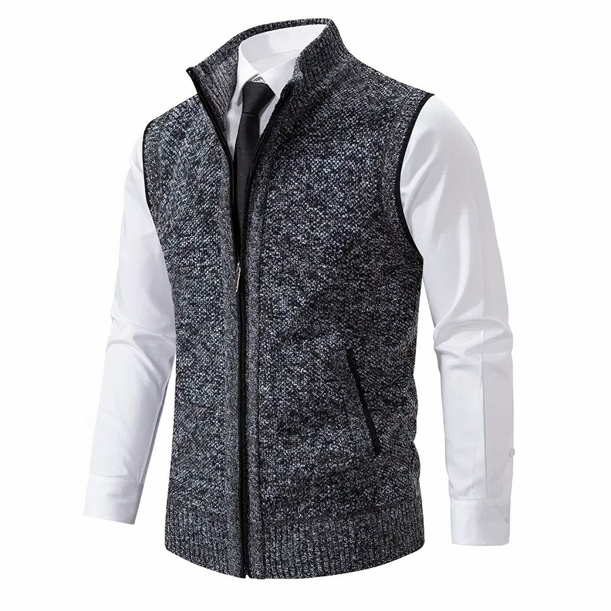 Mens Cardigan Sleeveless Zip-Up Knit Sweater Vest - Dark Grey