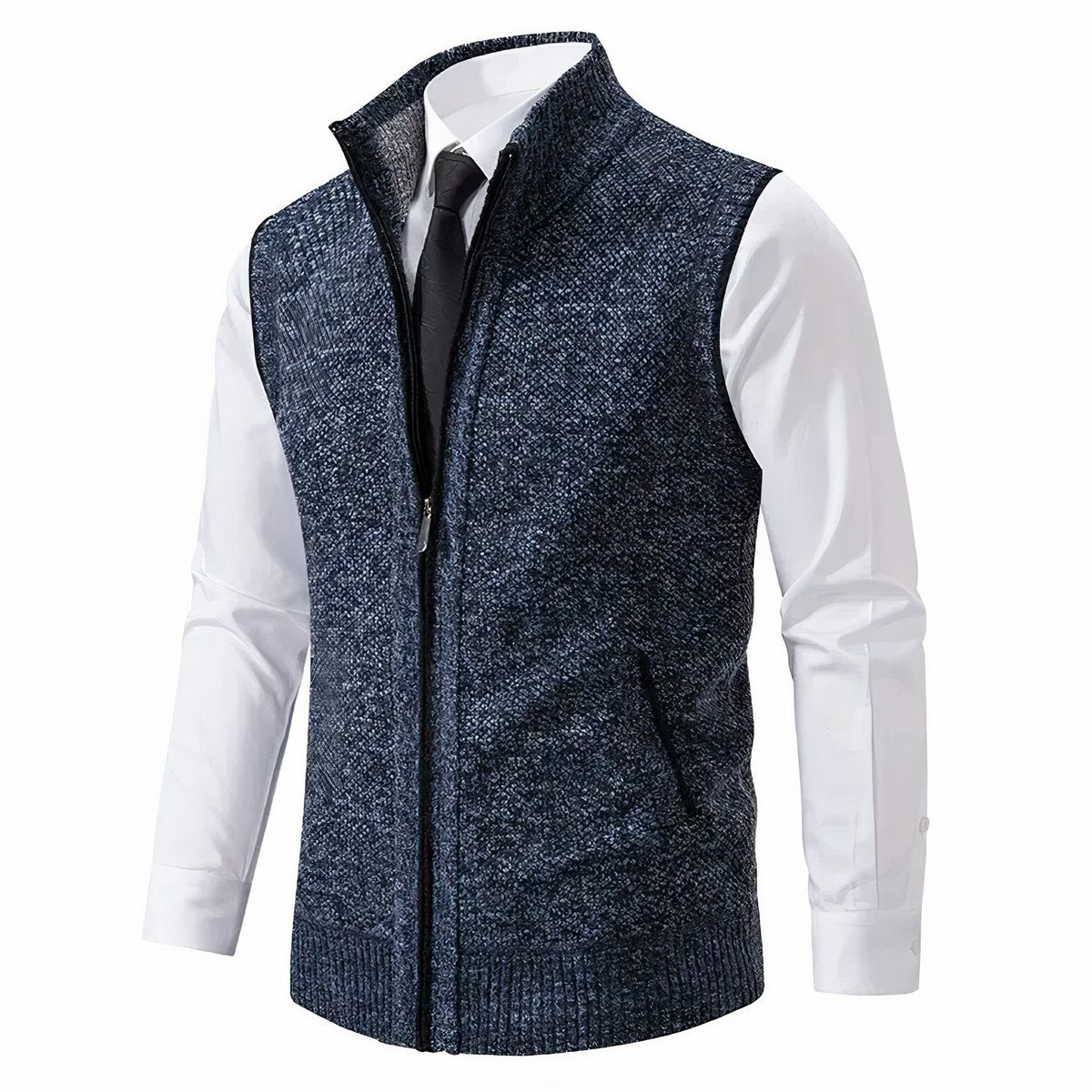 Mens Cardigan Sleeveless Zip-Up Knit Sweater Vest - Blue
