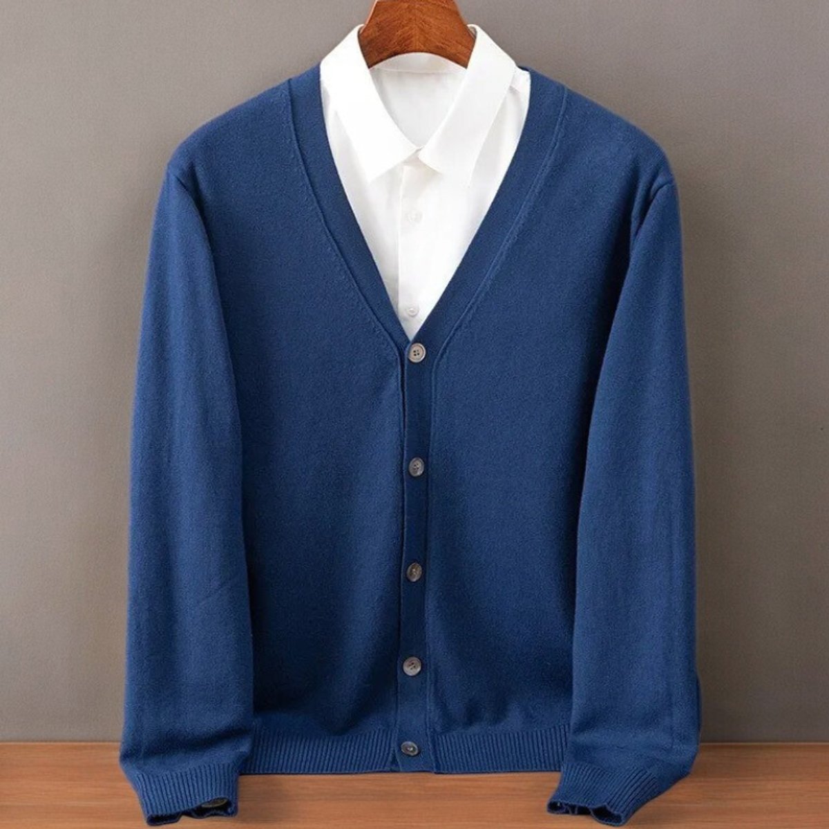 Men's Cashmere Blend V-Neck Button-Up Cardigan Jumper - Navy