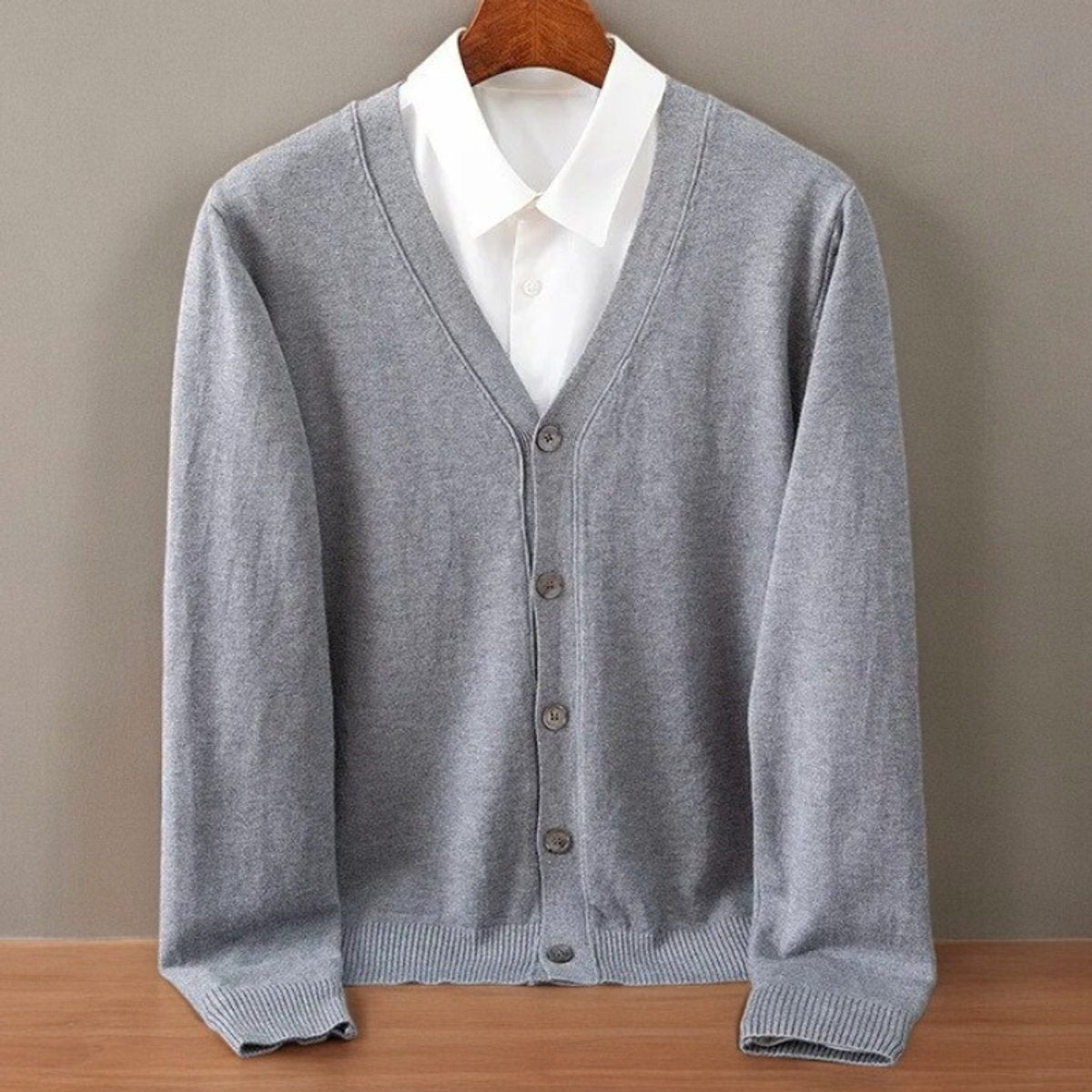 Men's Cashmere Blend V-Neck Button-Up Cardigan Jumper - Grey