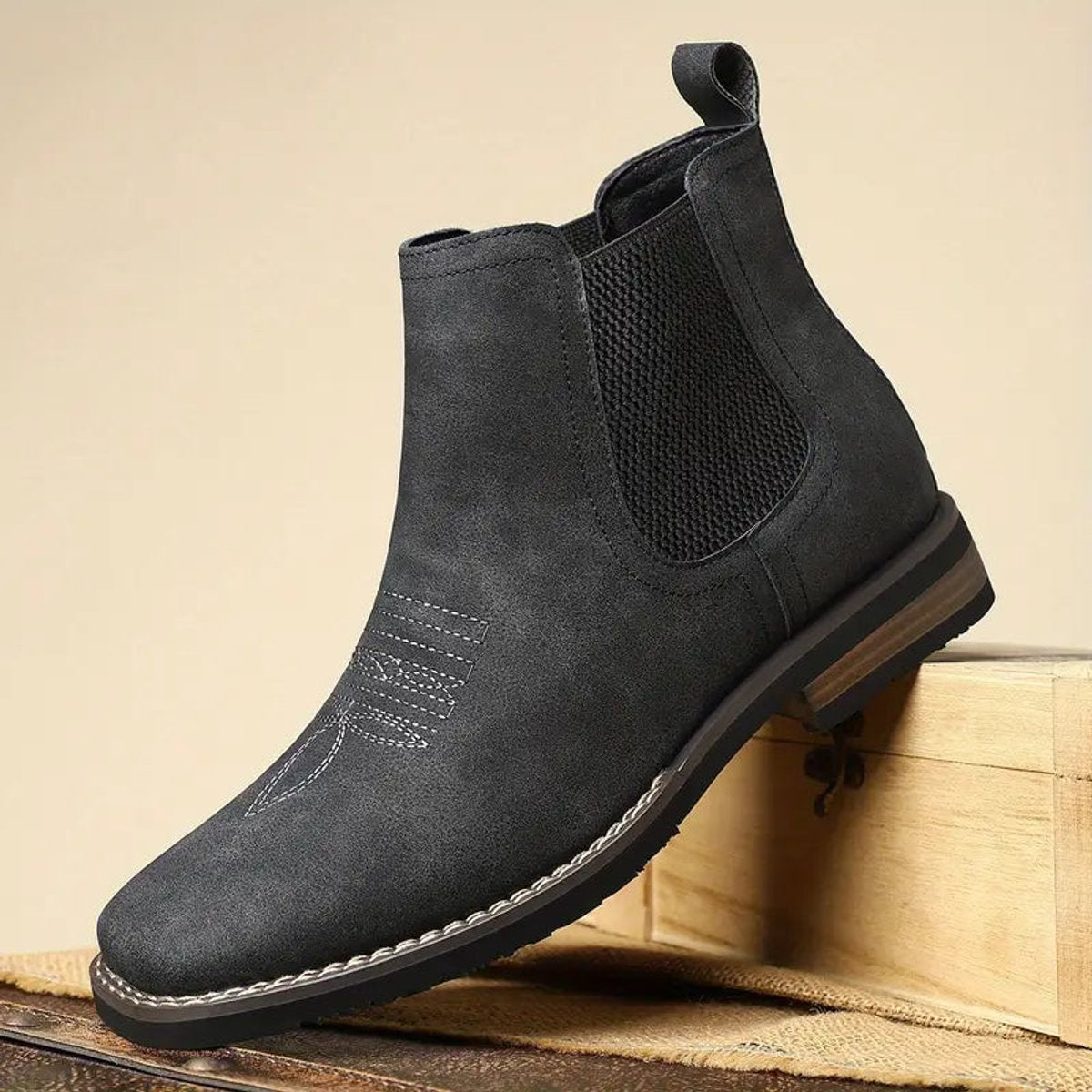 Mens Chelsea Boots Slip-On Western-Stitch Ankle Boot
