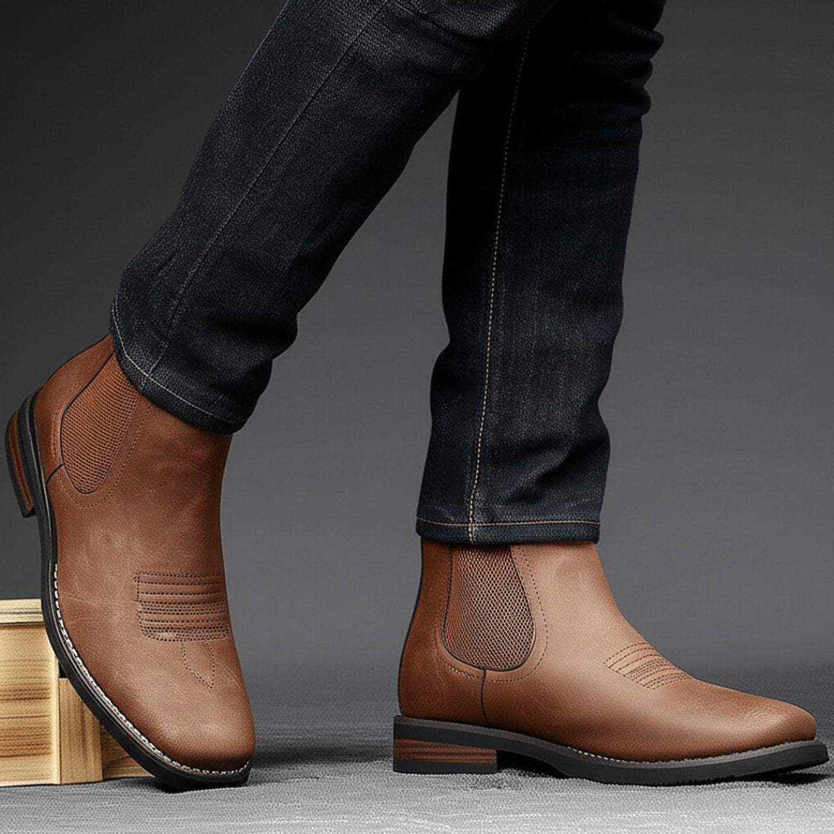 Mens Chelsea Boots Slip-On Western-Stitch Ankle Boot