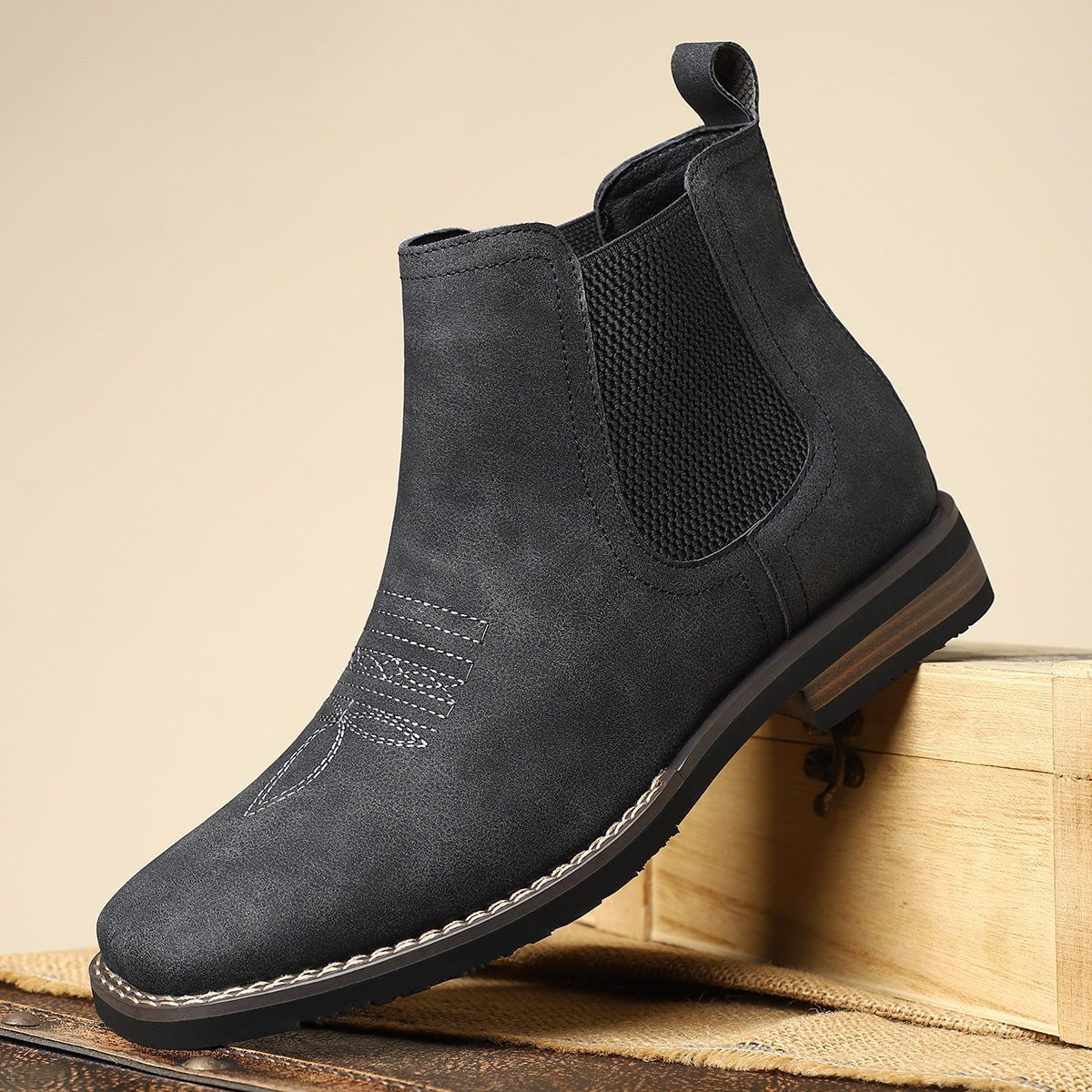 Mens Chelsea Boots Slip-On Western-Stitch Ankle Boot