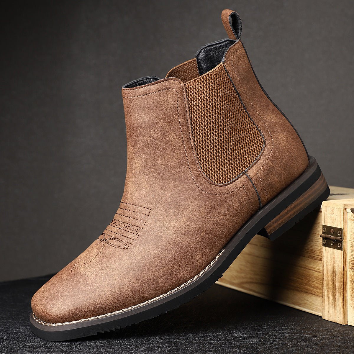 Mens Chelsea Boots Slip-On Western-Stitch Ankle Boot