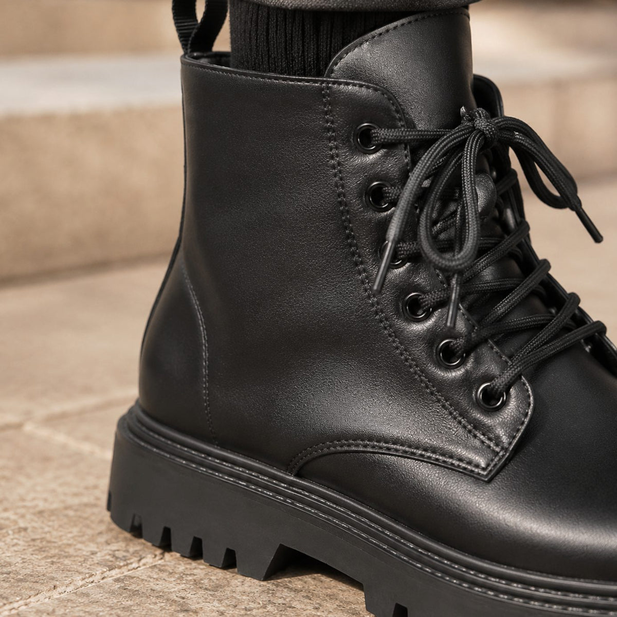 Men's Chunky Lug-Sole Lace-Up Combat Boots