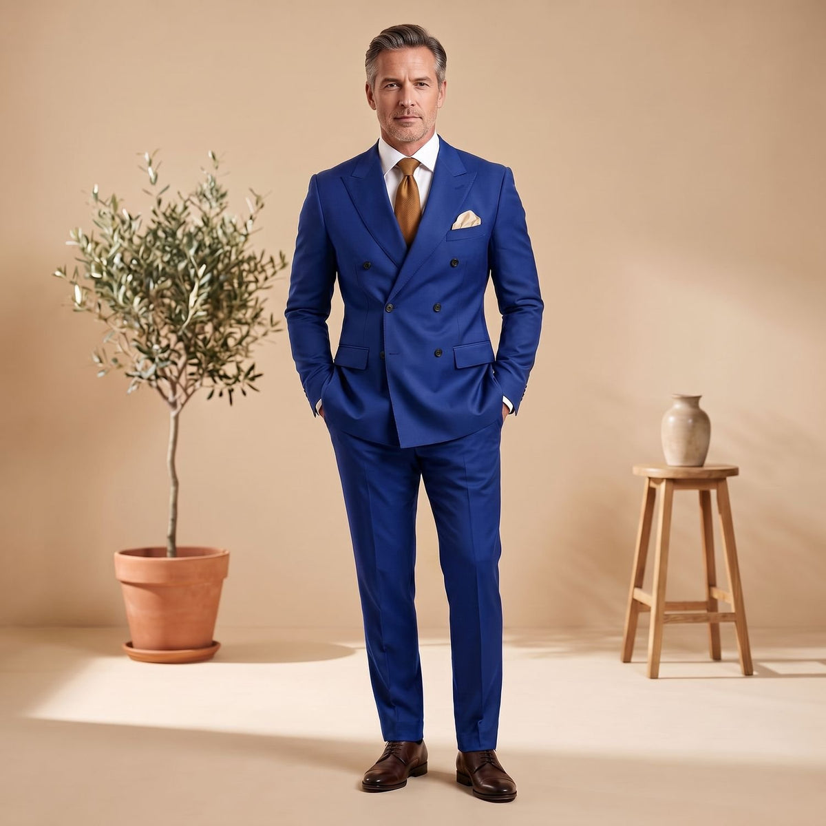 Men's Classic Double-Breasted Tailored Two-Piece Suit