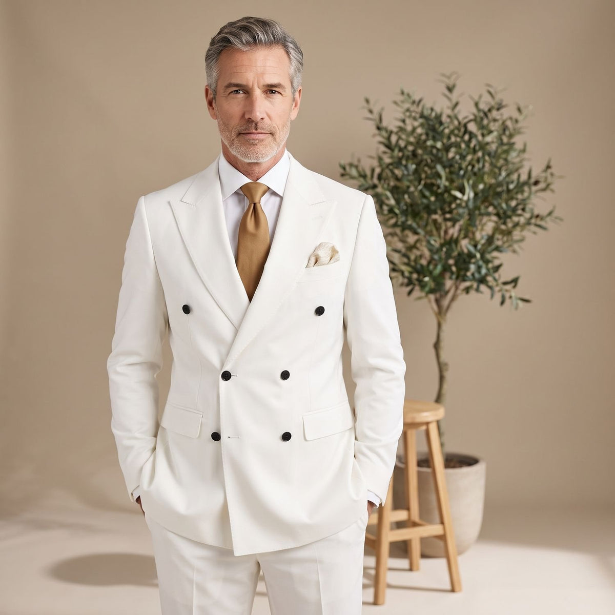 Men's Classic Double-Breasted Tailored Two-Piece Suit