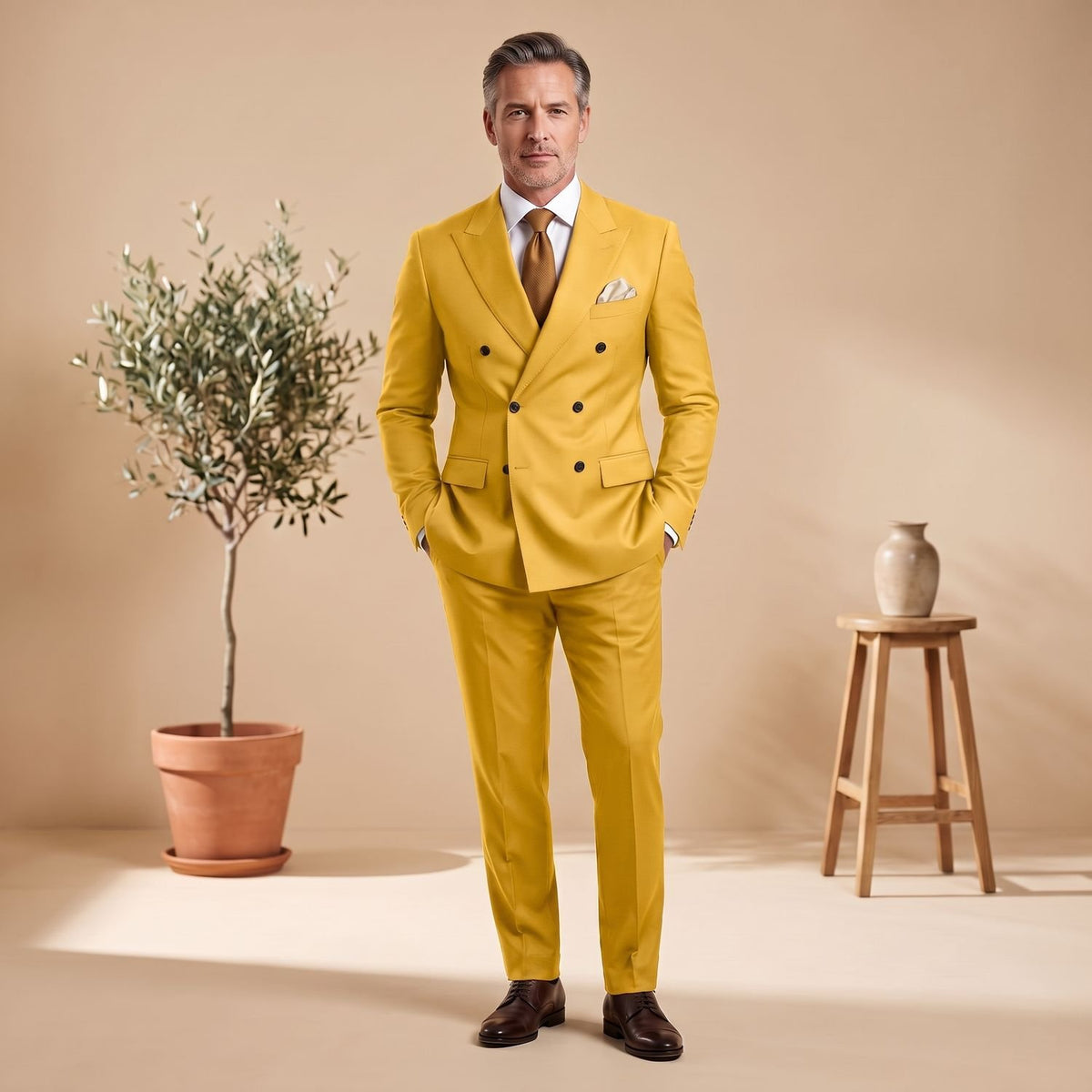 Men's Classic Double-Breasted Tailored Two-Piece Suit