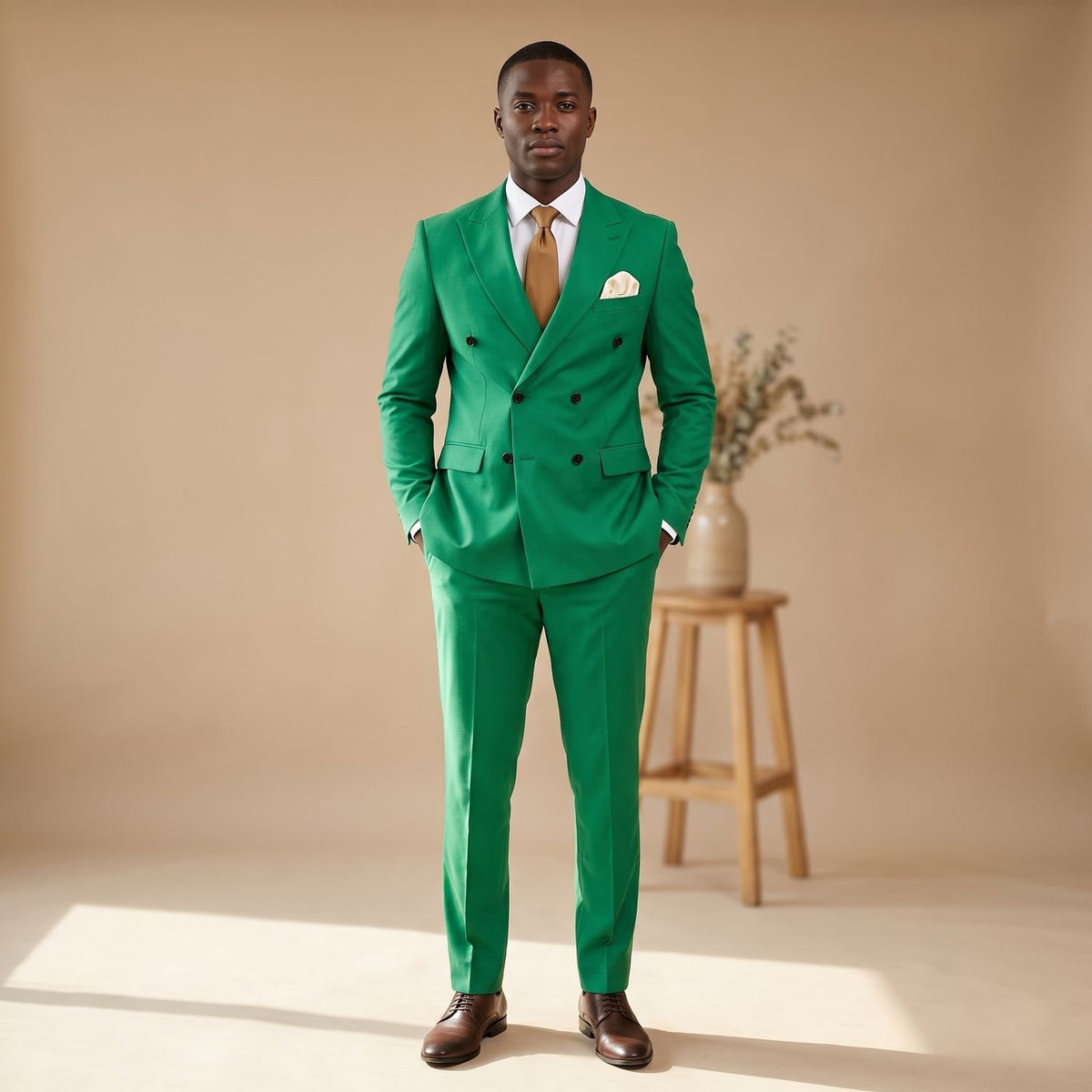 Men's Classic Double-Breasted Tailored Two-Piece Suit - Lime Green