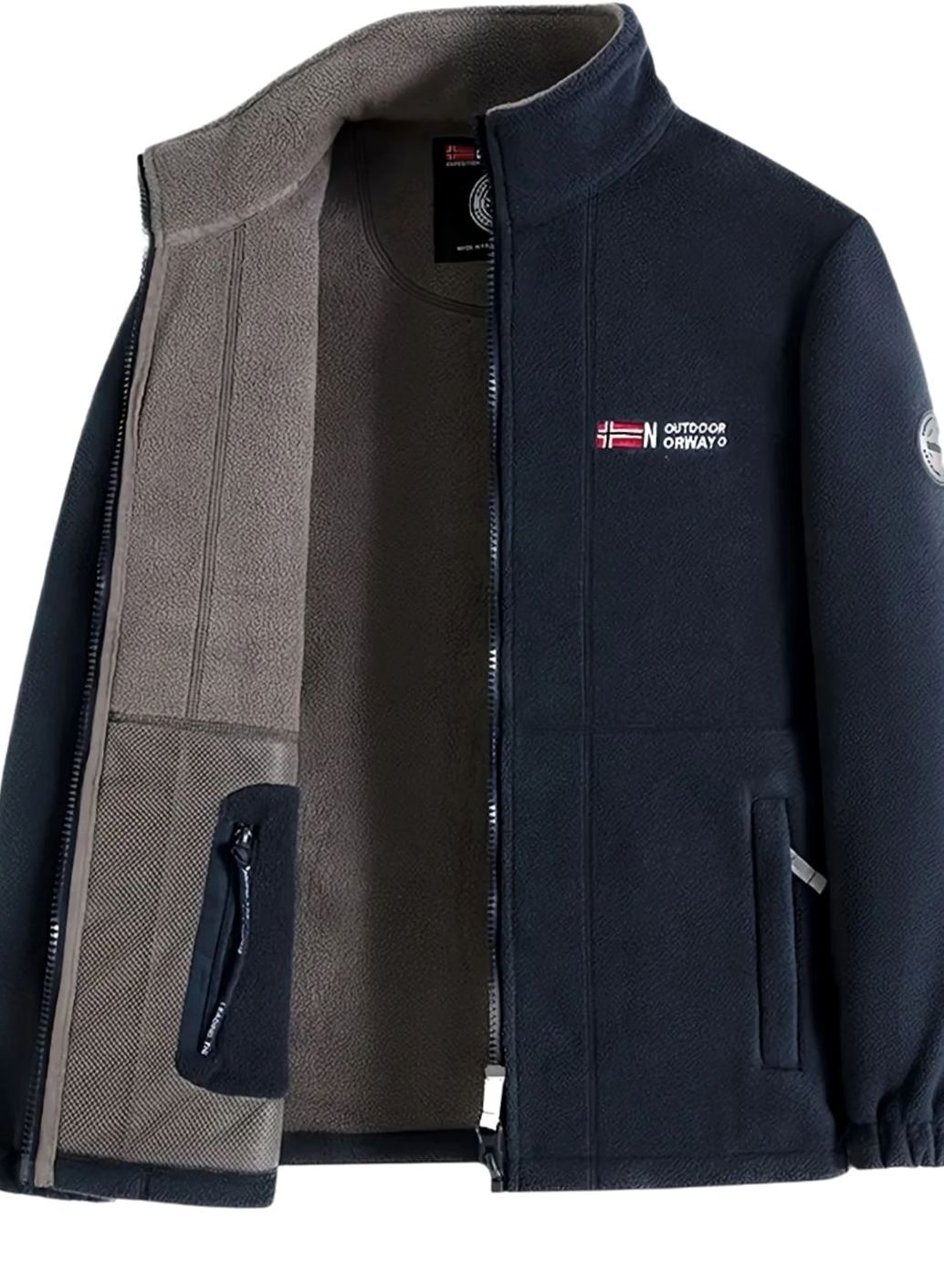 Men's Classic Full-Zip Outdoor Fleece Jacket Stand Collar - Navy