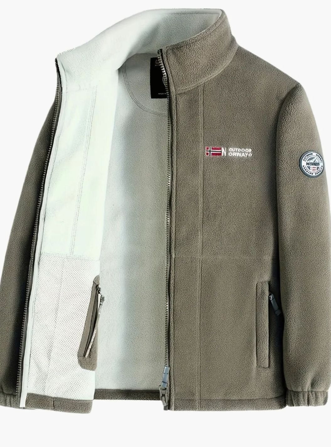 Men's Classic Full-Zip Outdoor Fleece Jacket Stand Collar - Beige