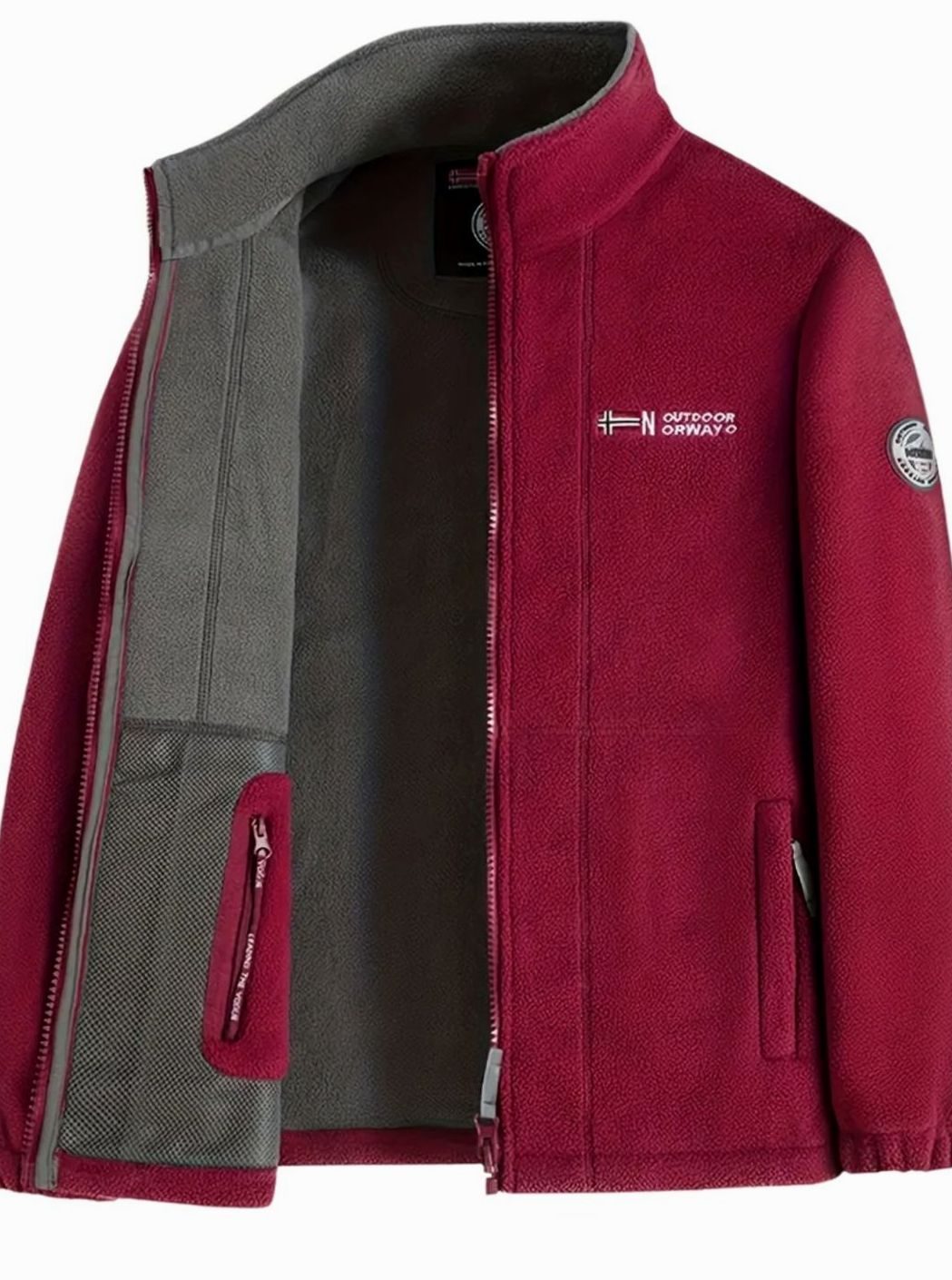 Men's Classic Full-Zip Outdoor Fleece Jacket Stand Collar - Red