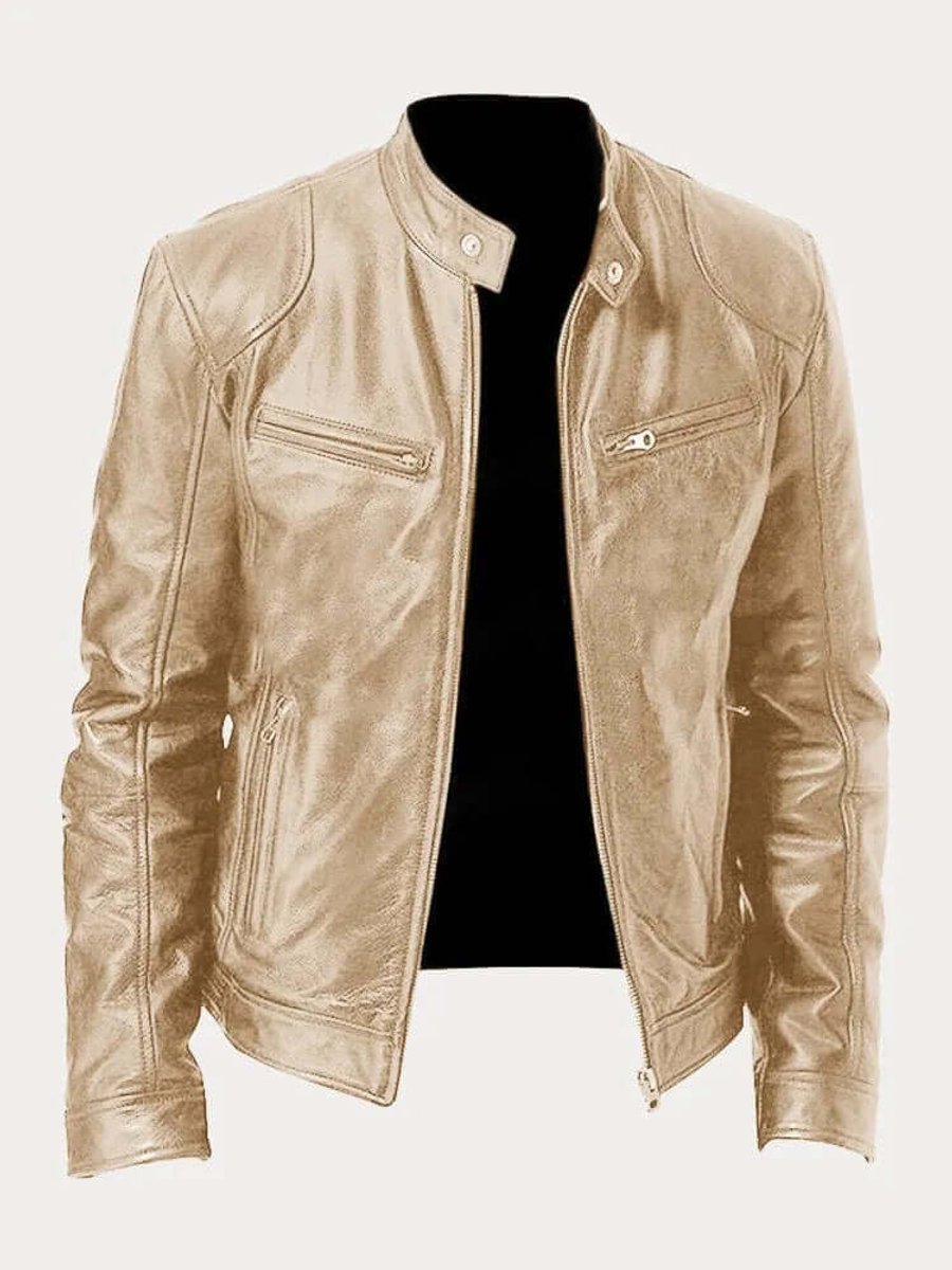Men's Classic Slim-Fit Biker Leather Jacket - Gold
