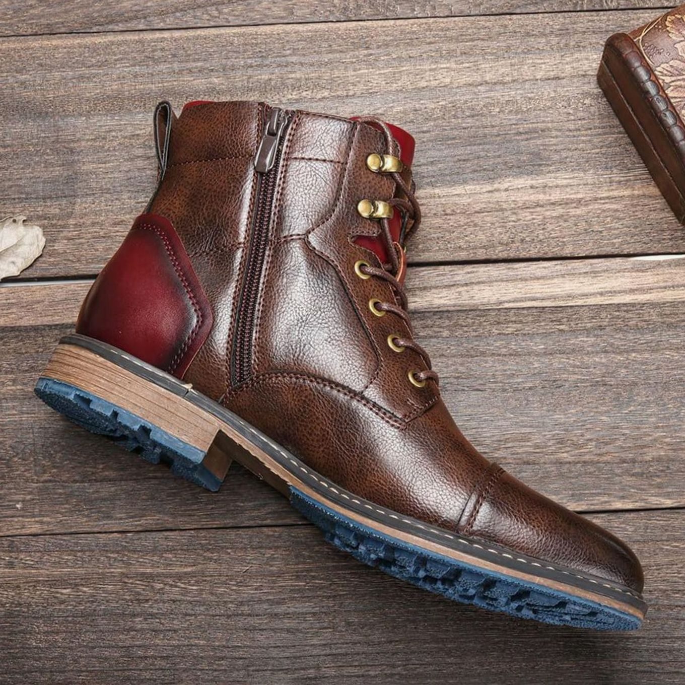 Men's Classic Zip Lace-Up Leather-Look Ankle Boots