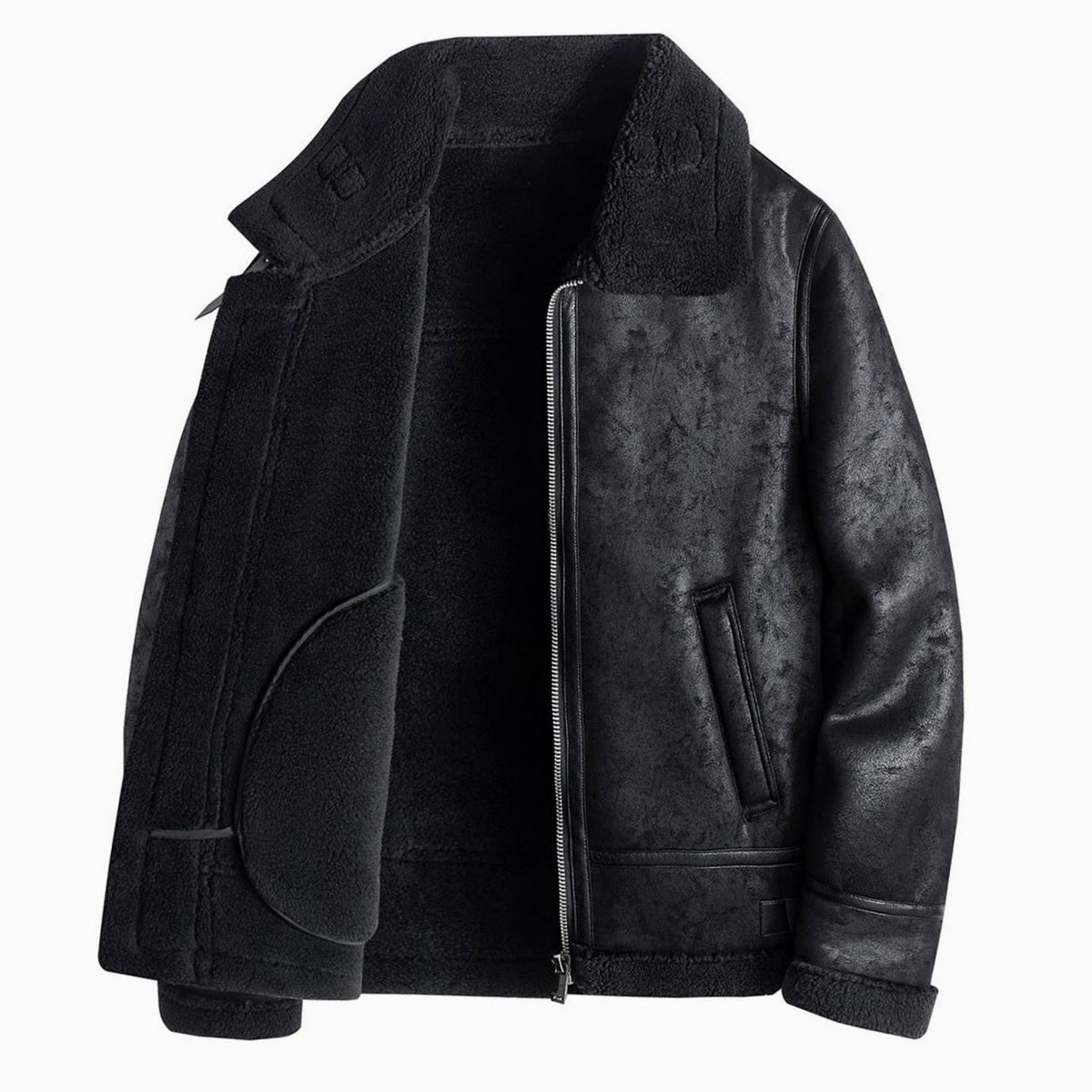 Men's Coats & Jackets Faux Shearling Zip-Up Aviator Jacket - Black