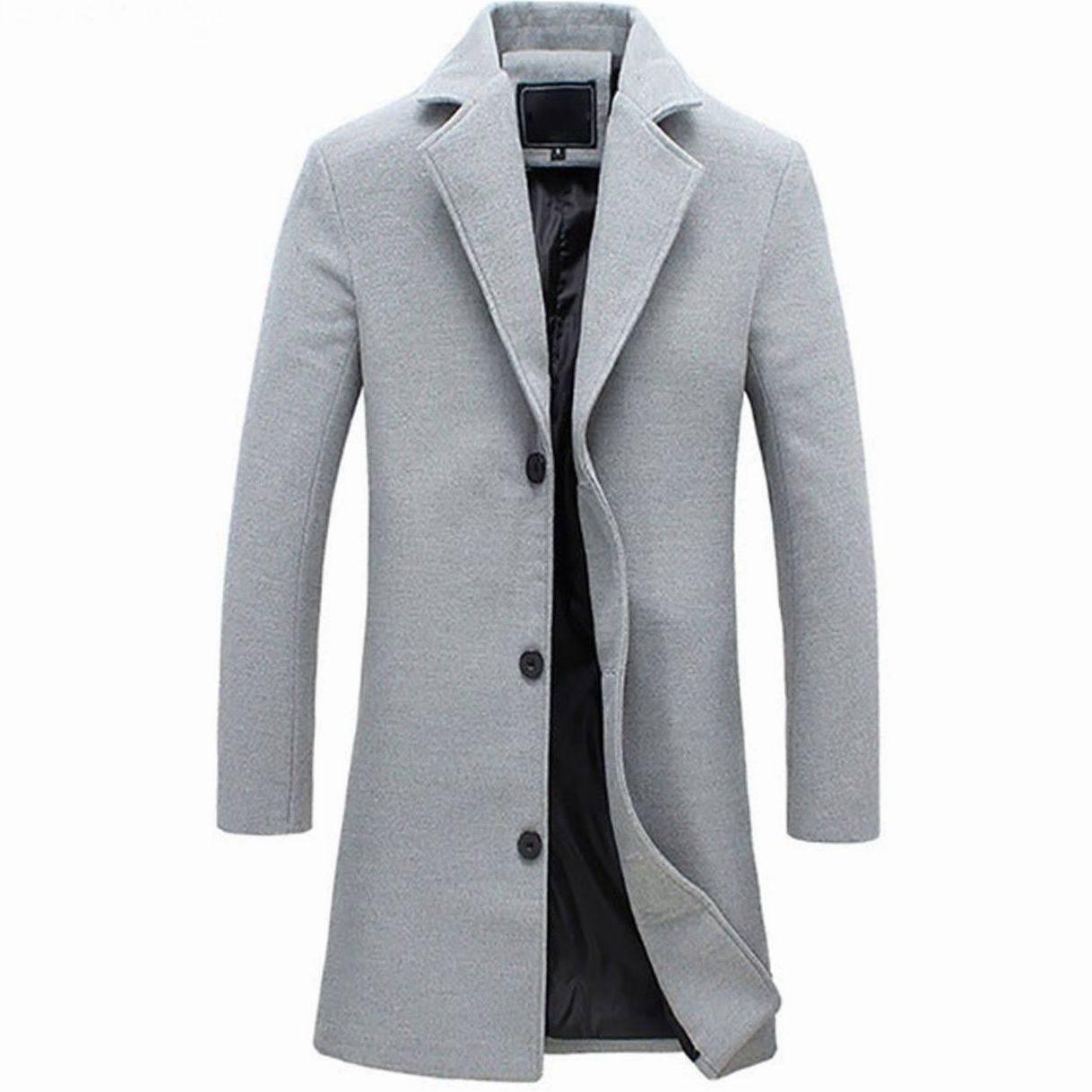 Men's Cold Weather Tailored Wool-Feel Long Trench Coat - Grey