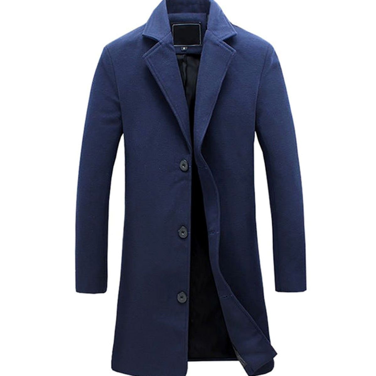 Men's Cold Weather Tailored Wool-Feel Long Trench Coat - Navy Blue